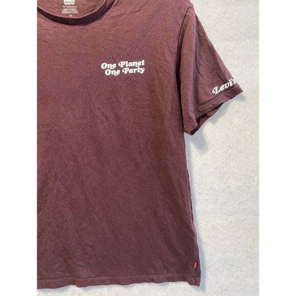 Levi’s GRAPHIC CREWNECK TEE SHIRT Burgundy One Planet One Party Large - Picture 2 of 14